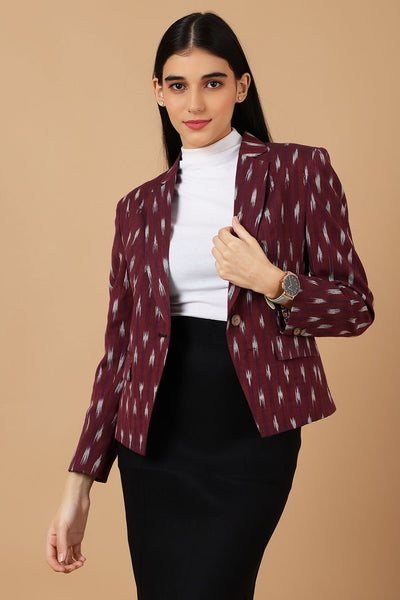 Ikat Maroon Cotton Blazer