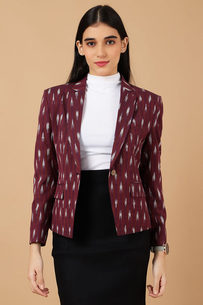 Ikat Maroon Cotton Blazer