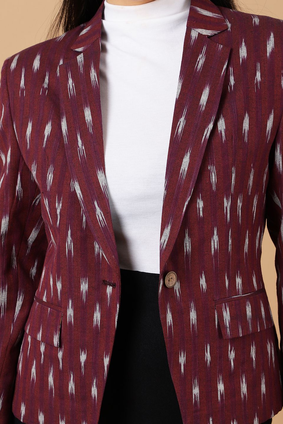 Ikat Maroon Cotton Blazer