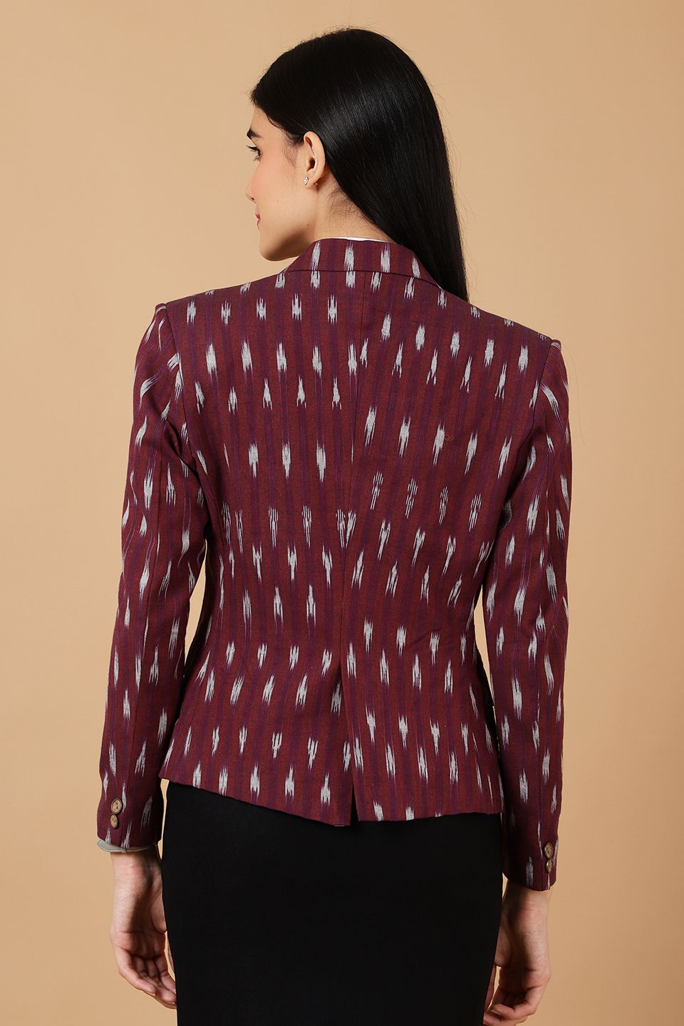 Ikat Maroon Cotton Blazer