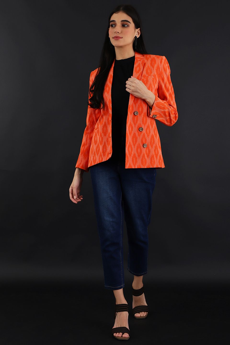 Ikat Orange Cotton Blazer