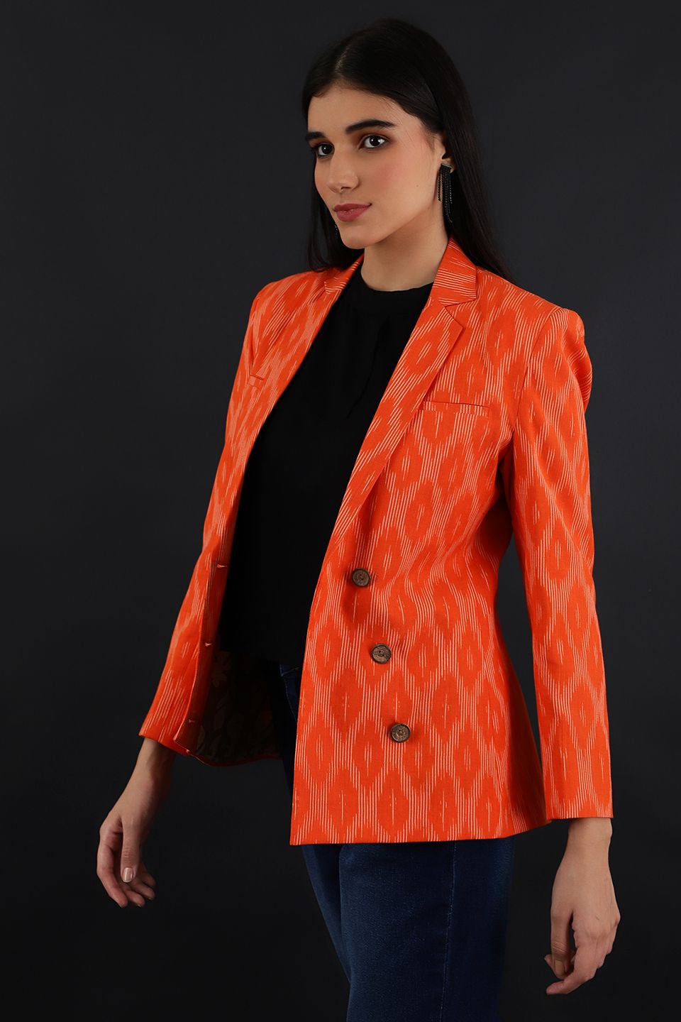 Ikat Orange Cotton Blazer