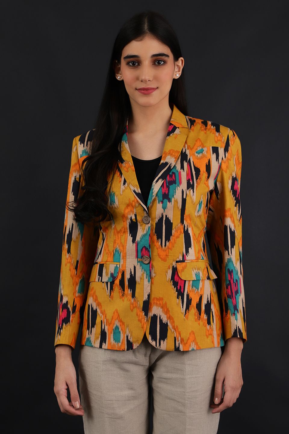 Jaipur Cotton Yellow Blazer