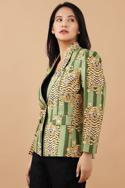 Jaipur Cotton Green Blazer