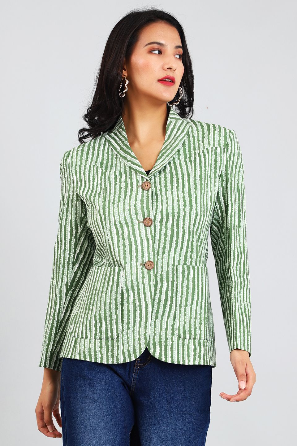 Jaipur Cotton Green Blazer