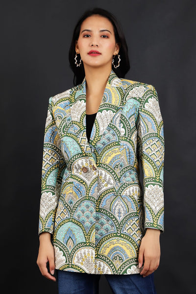 Jaipur Cotton Green Blazer