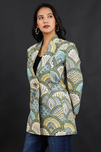 Jaipur Cotton Green Blazer