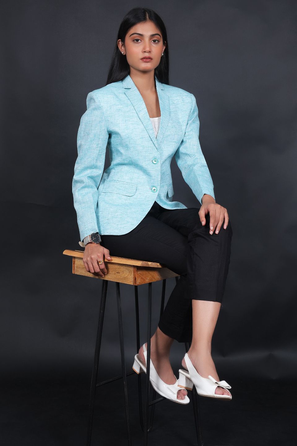 Linen Cotton Blue Blazer