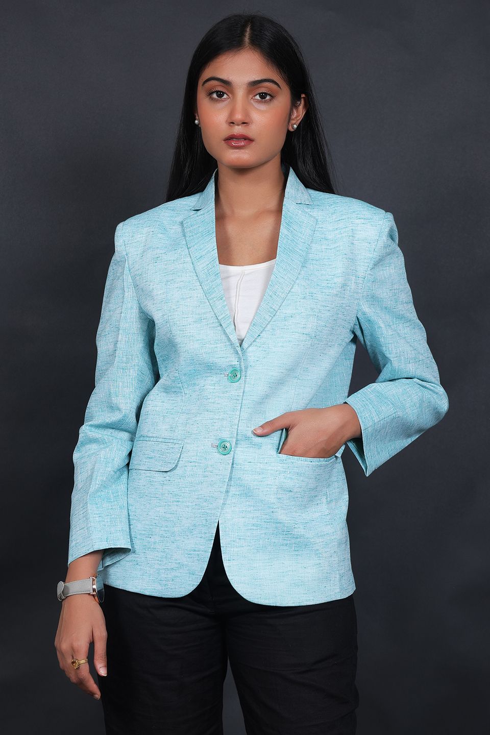 Linen Cotton Blue Blazer