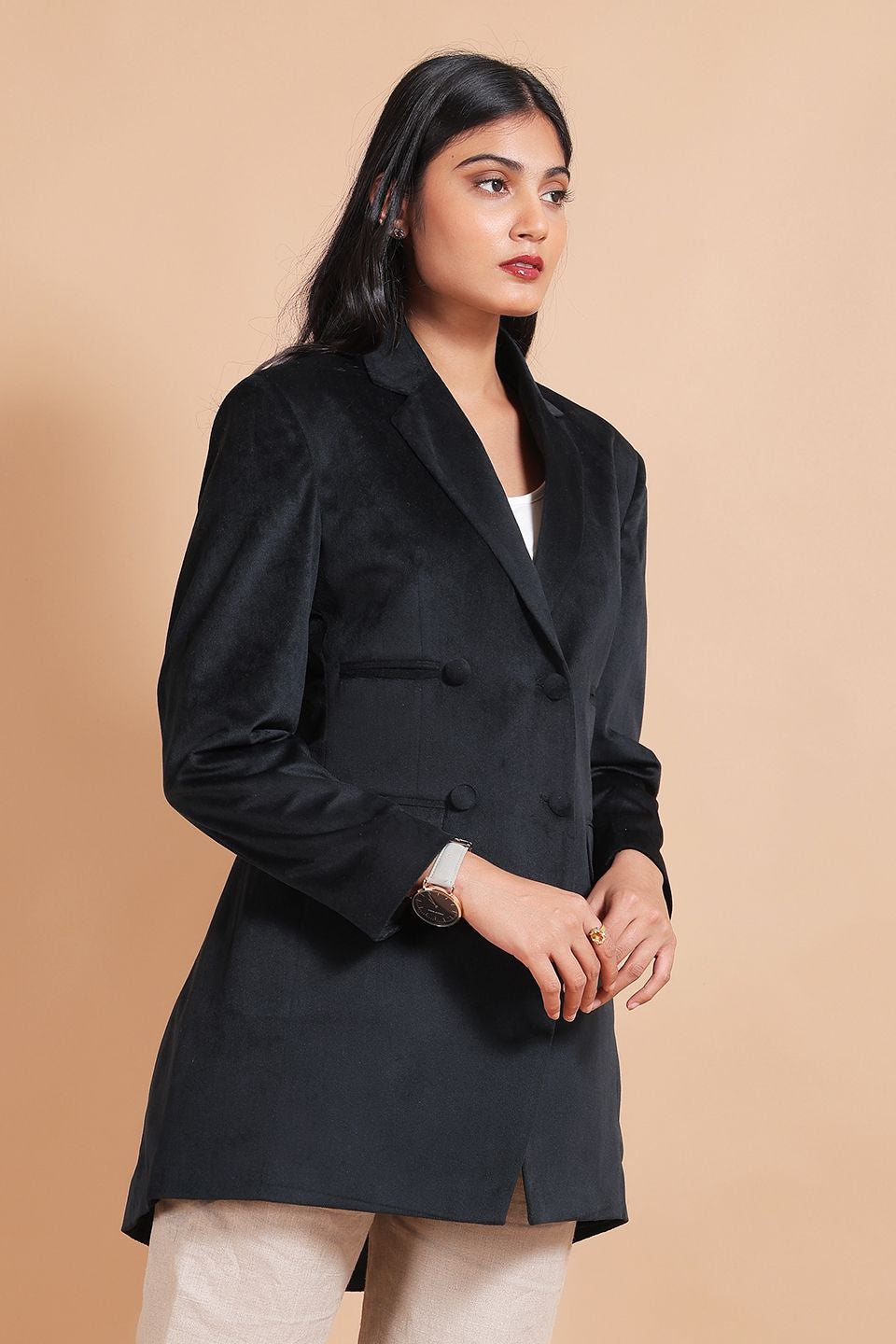 Cotton Velvet Black Blazer