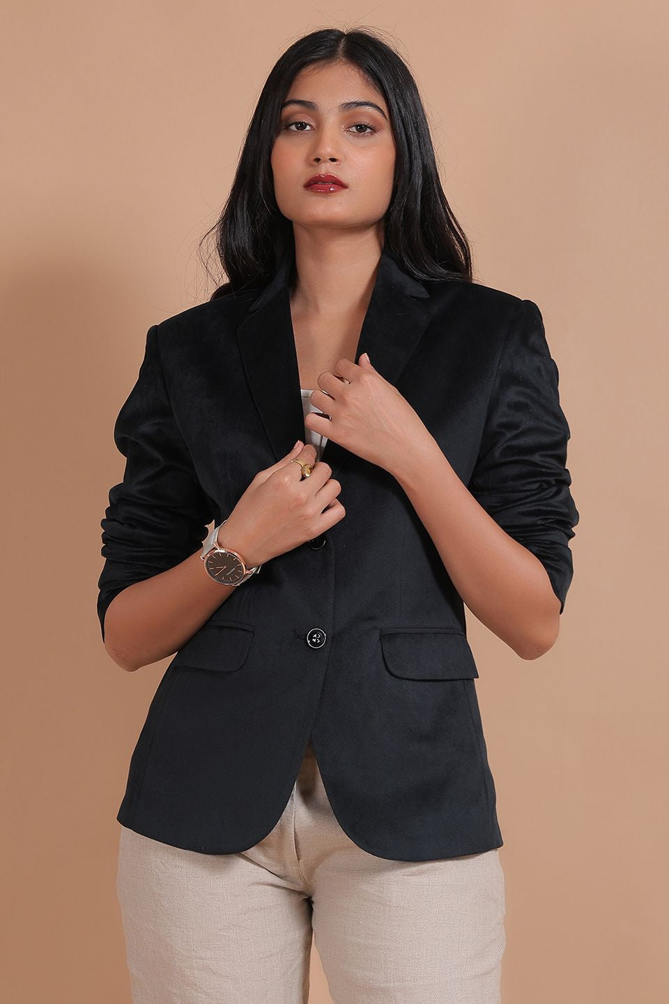 Cotton Velvet Black Blazer