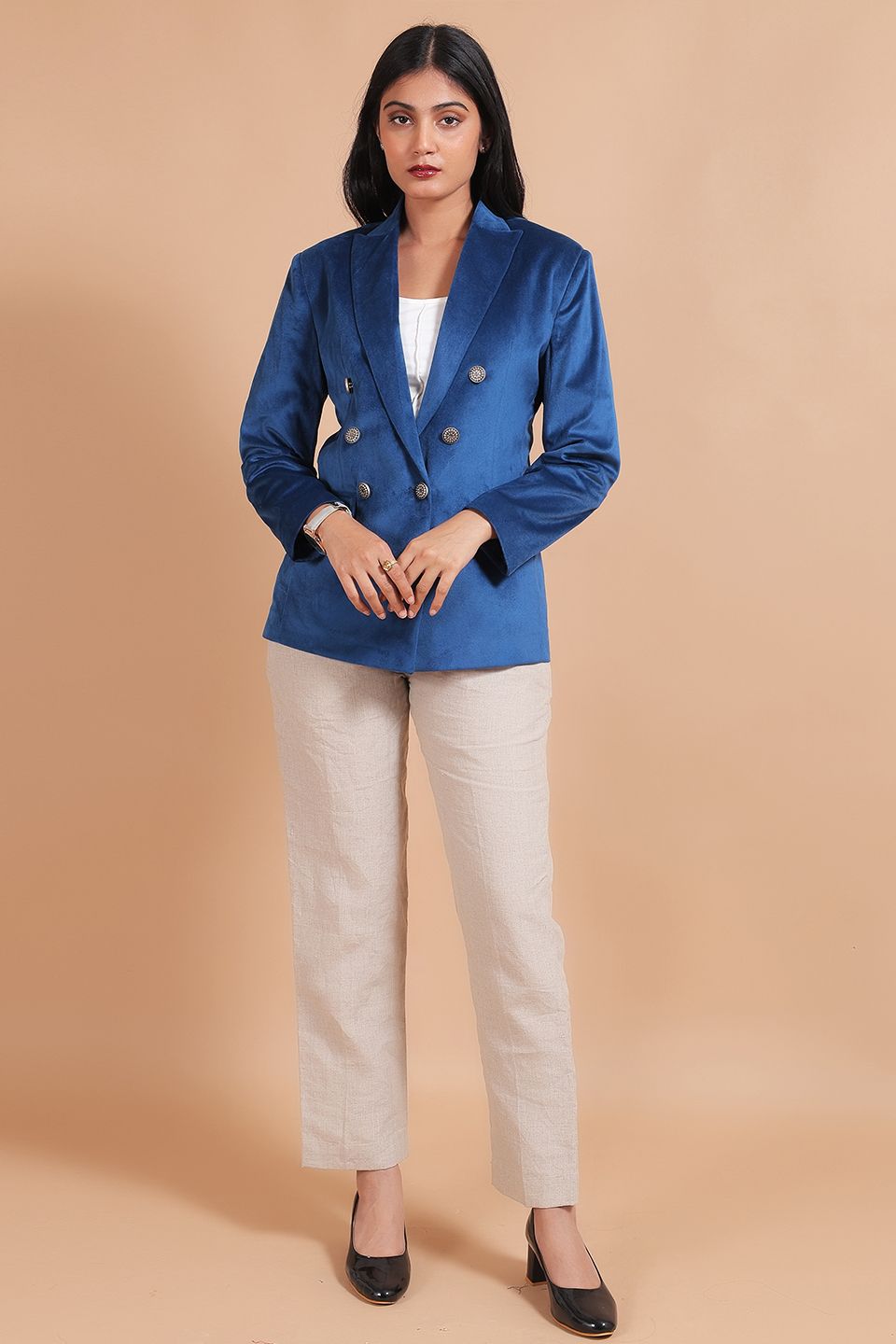 Cotton Velvet Blue Blazer