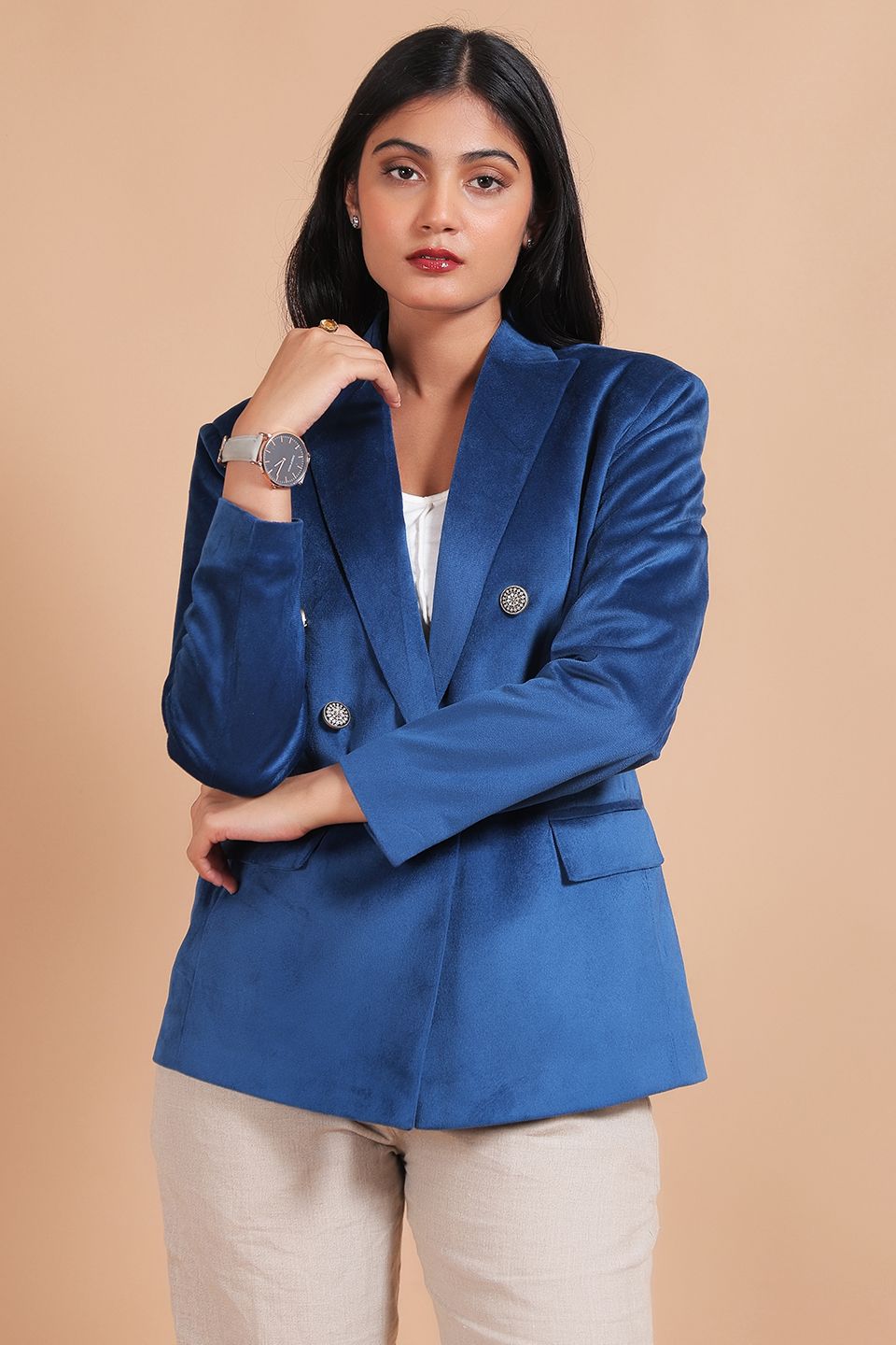 Cotton Velvet Blue Blazer