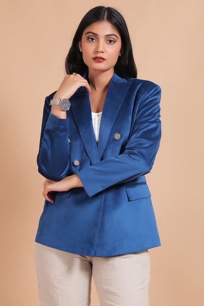 Cotton Velvet Blue Blazer