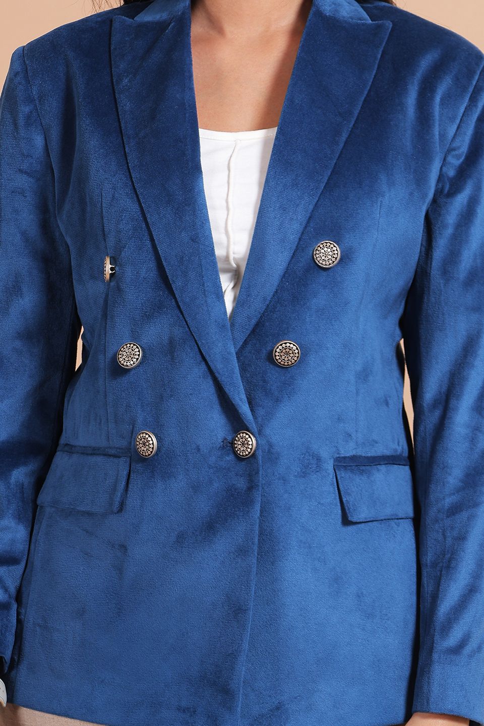 Cotton Velvet Blue Blazer