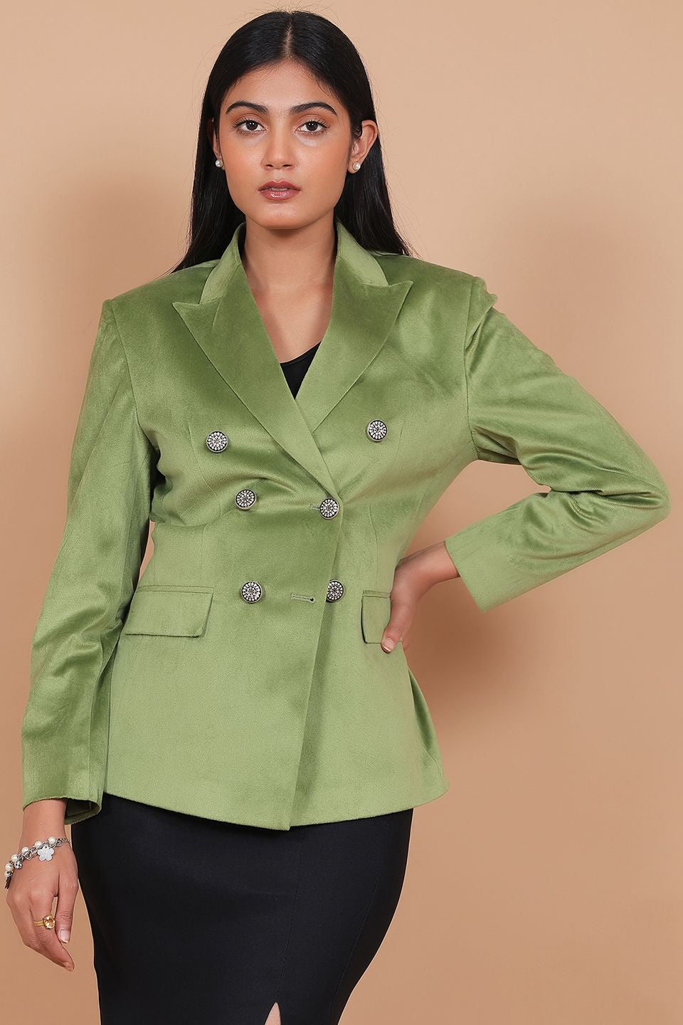 Cotton Velvet Green Blazer