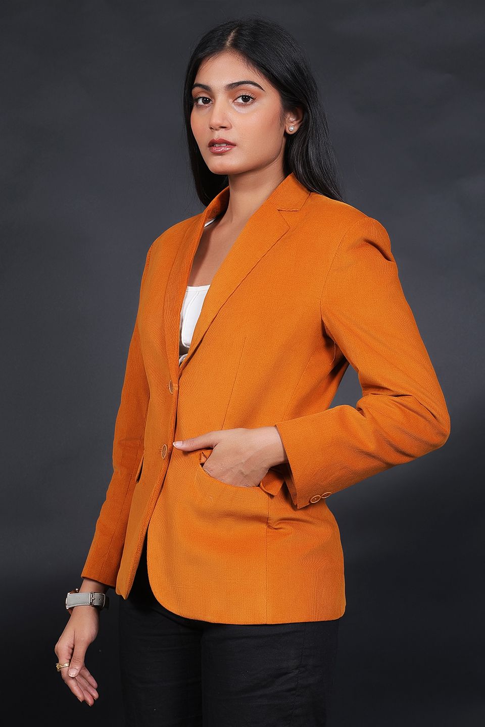 Corduroy Cotton Orange Blazer