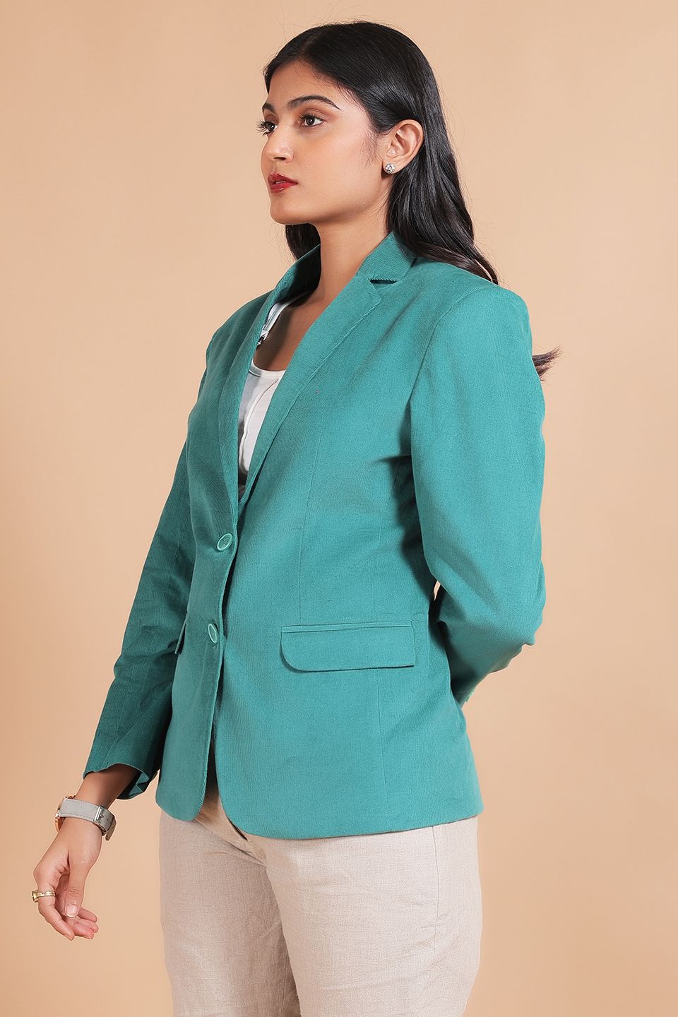 Corduroy Cotton Green Blazer