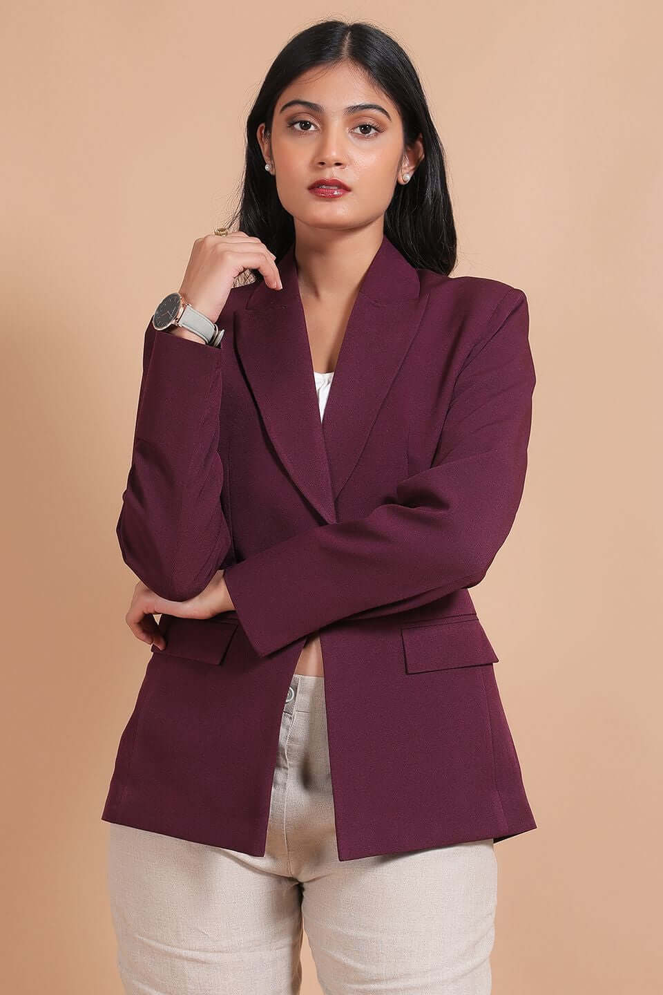 Polyester Cotton Purple Blazer