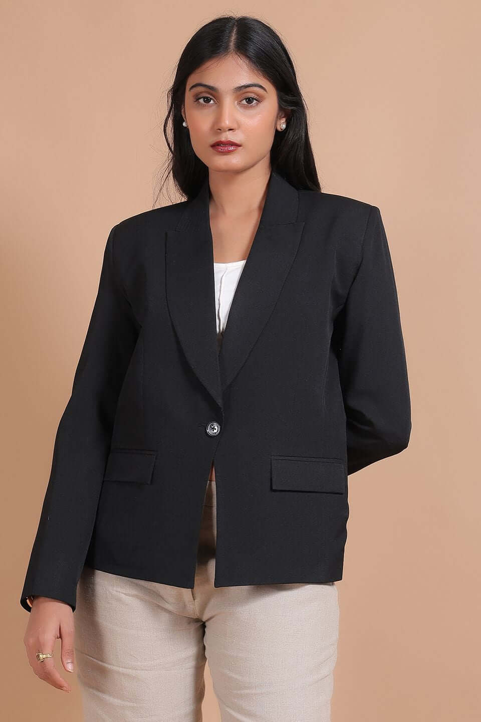 Polyester Cotton Black Blazer