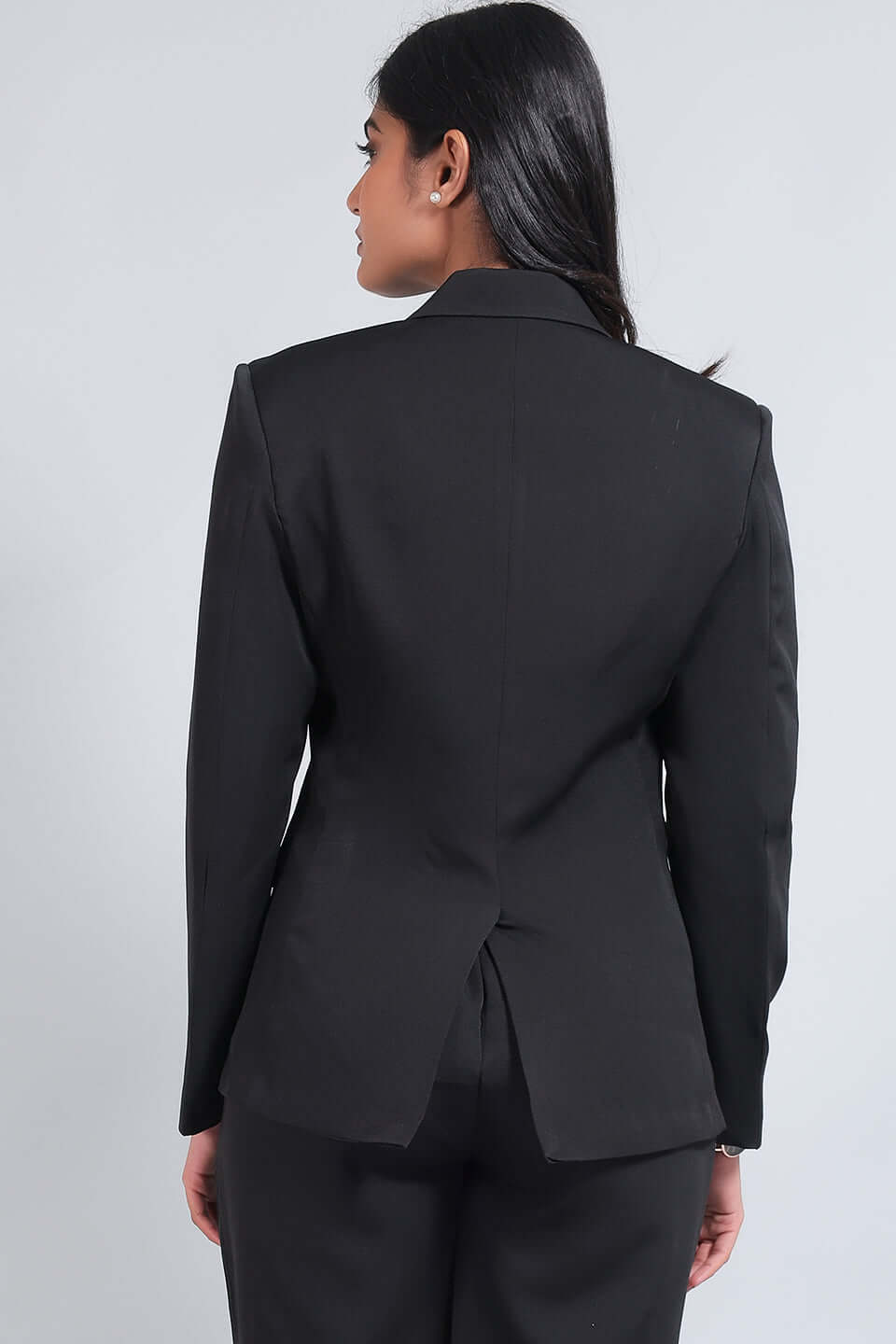 Polyester Cotton Black Blazer with Floral Embroidery