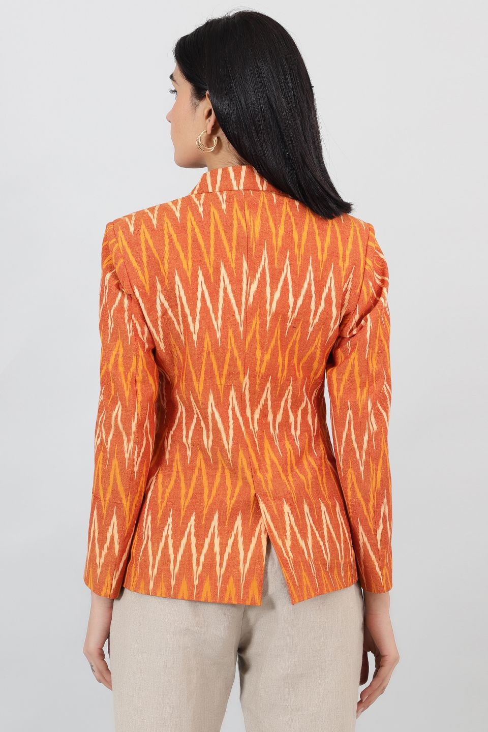 Ikat-Orange-Cotton-Blazer-LSBlazer127