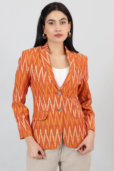 Ikat-Orange-Cotton-Blazer-LSBlazer127