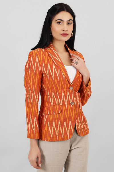 Ikat-Orange-Cotton-Blazer-LSBlazer127