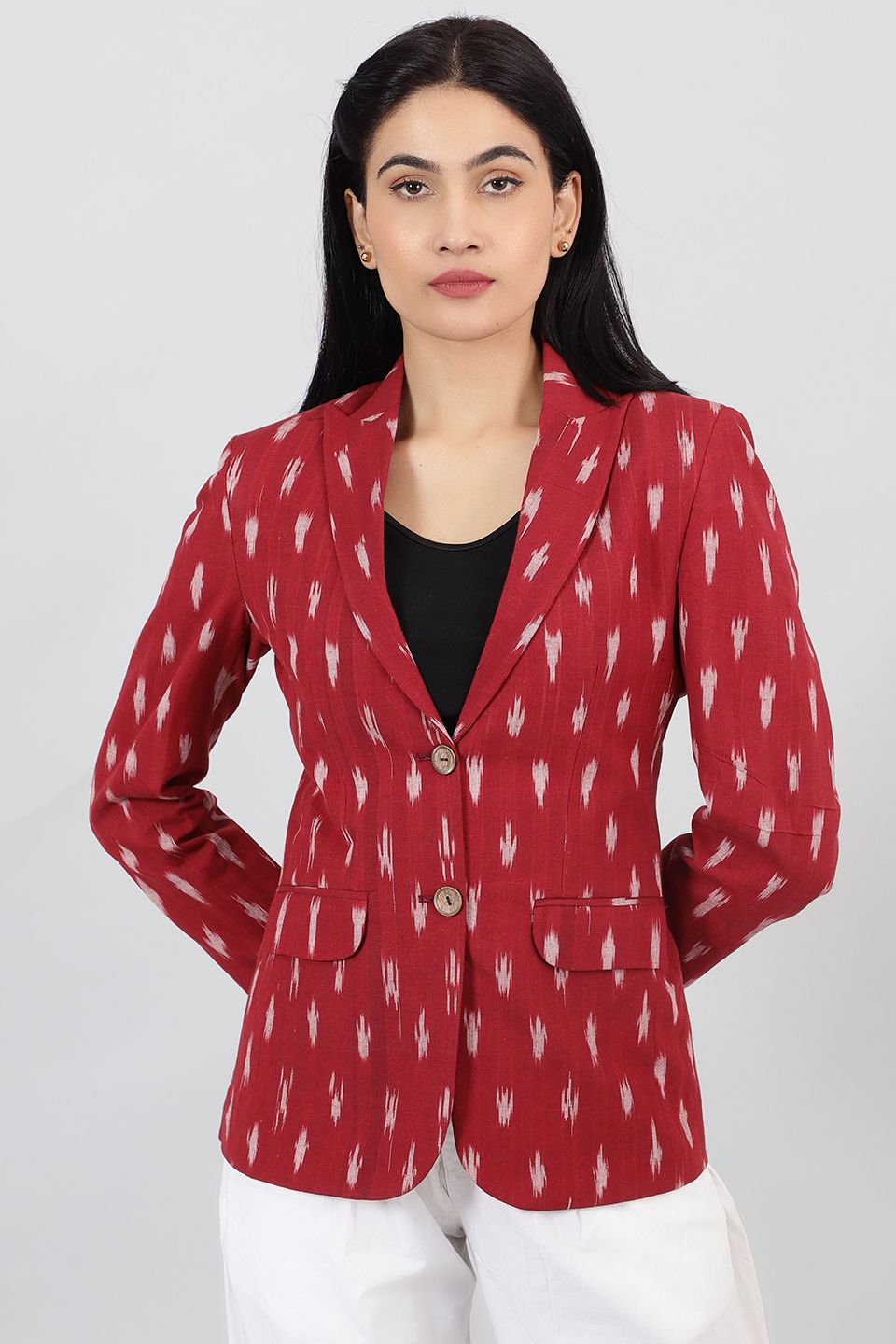 Ikat-Red-Cotton-Blazer-LSBlazer134