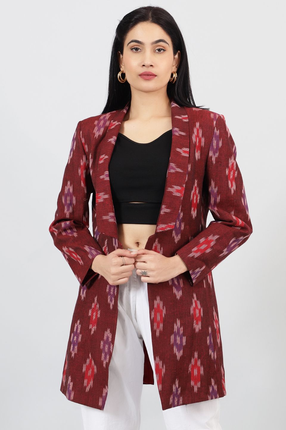 Ikat-Red-Cotton-Blazer-LSBlazer139