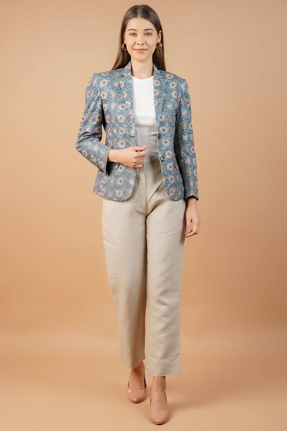 Digital Print Cotton Blue Blazer