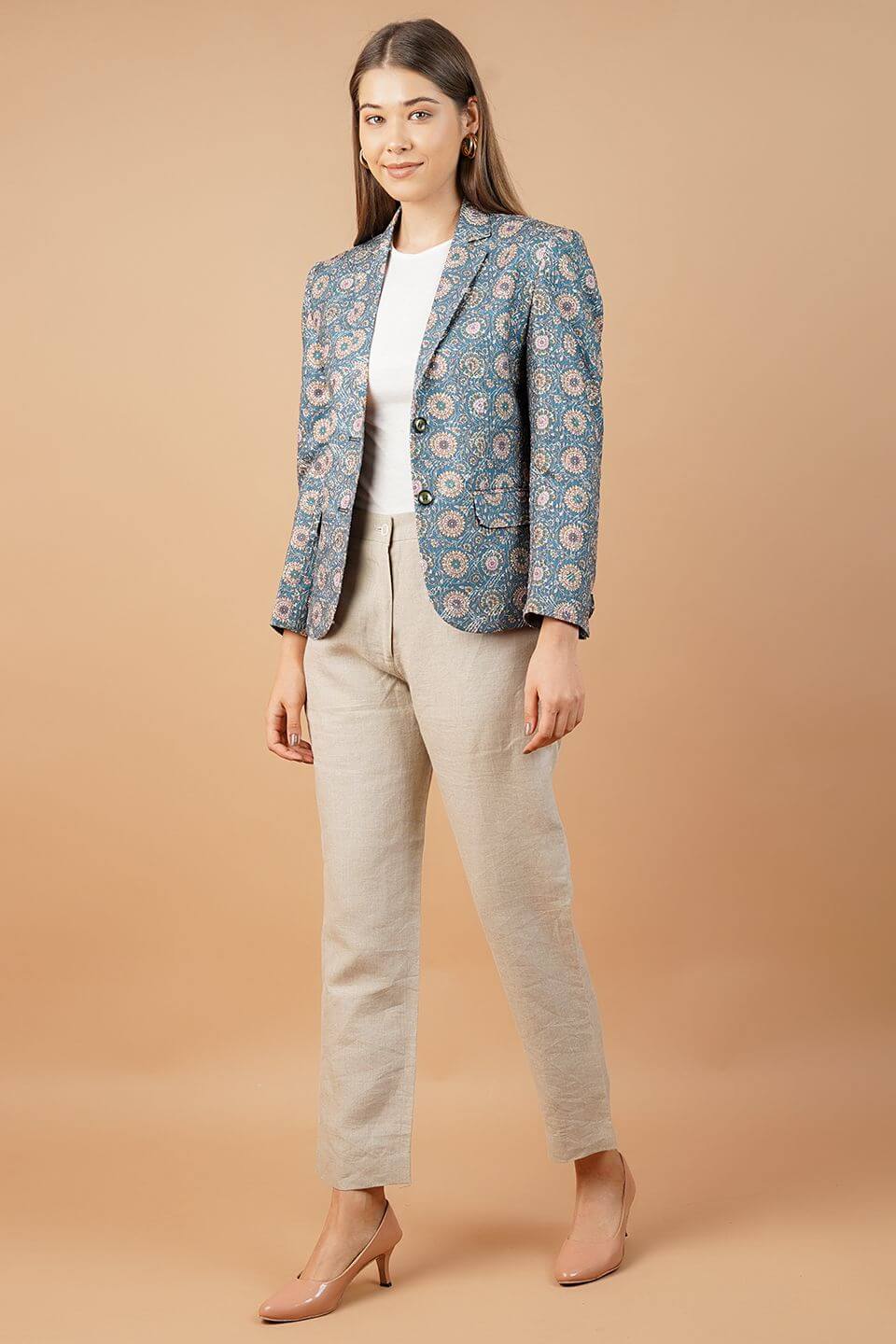 Digital Print Cotton Blue Blazer