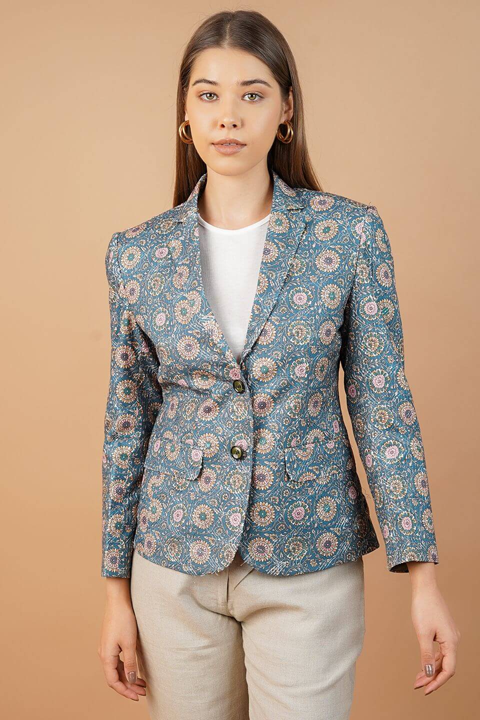 Digital Print Cotton Blue Blazer