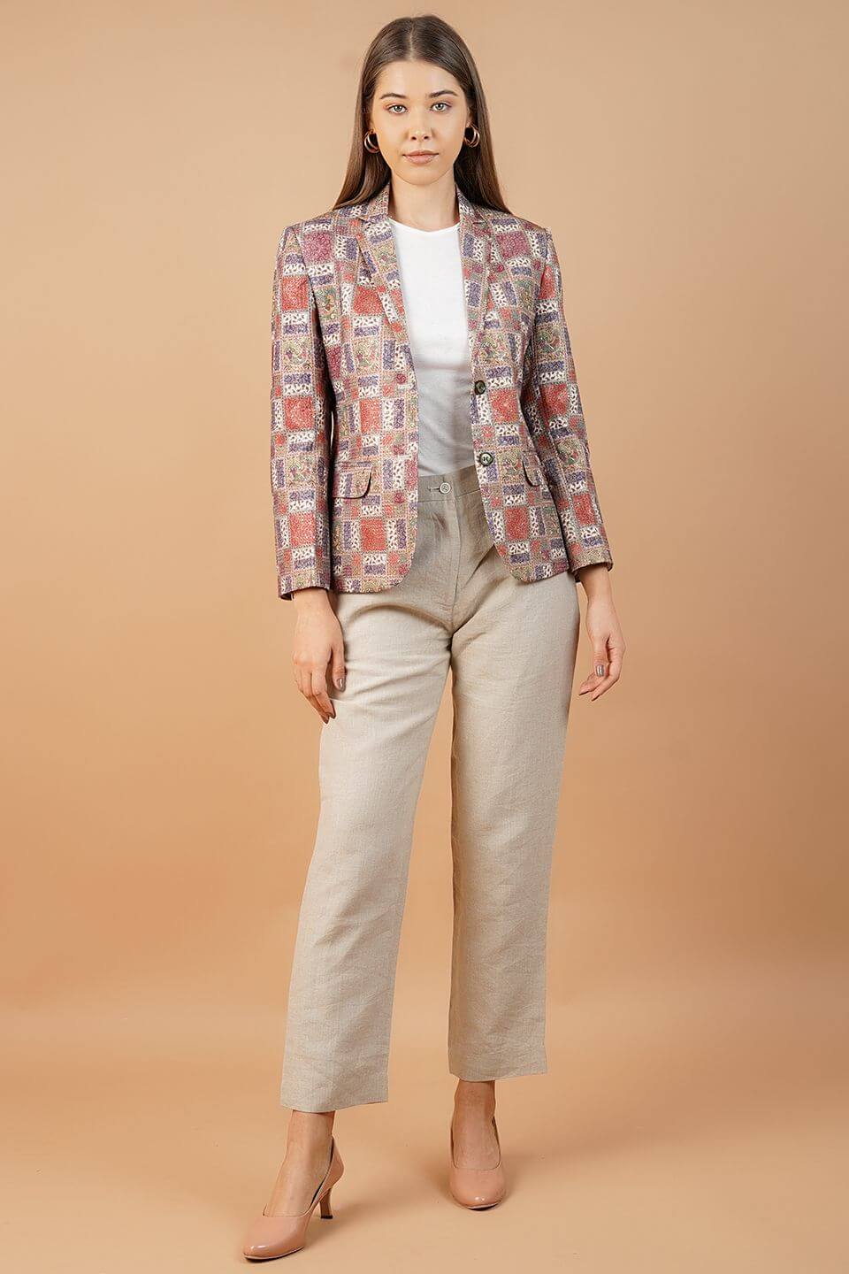 Digital Print Cotton Brown Blazer