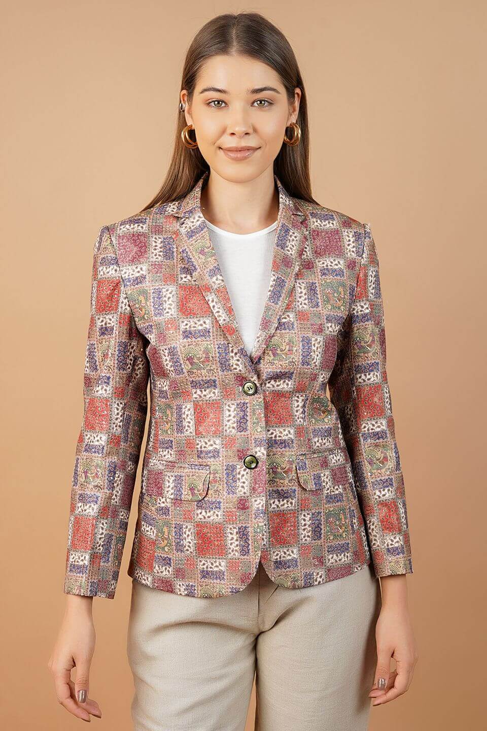 Digital Print Cotton Brown Blazer