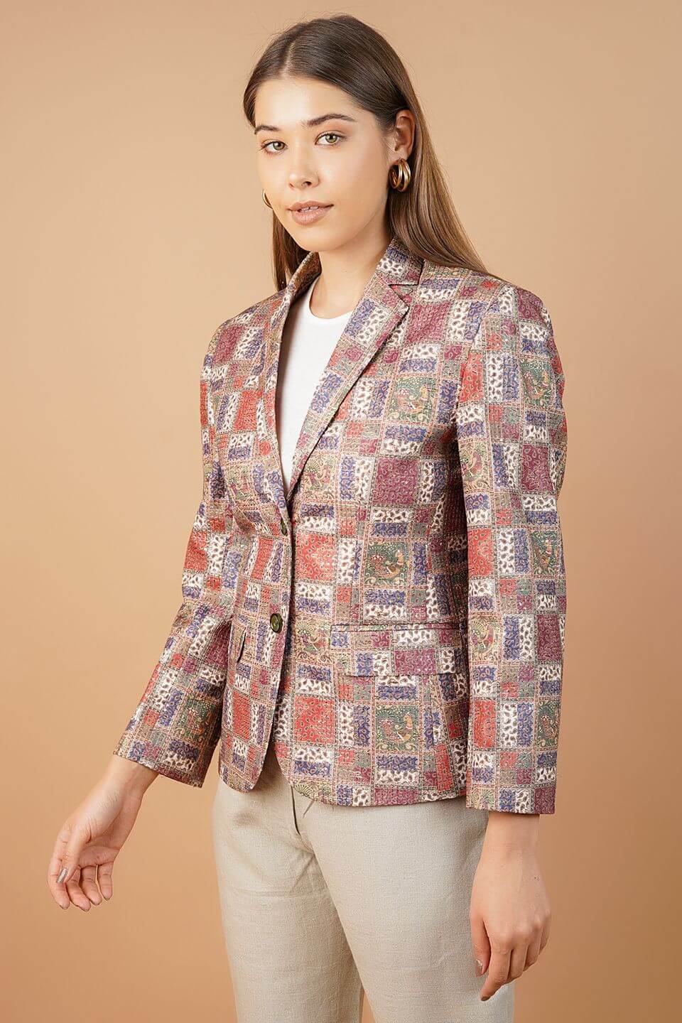 Digital Print Cotton Brown Blazer