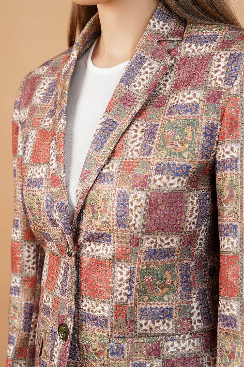 Digital Print Cotton Brown Blazer