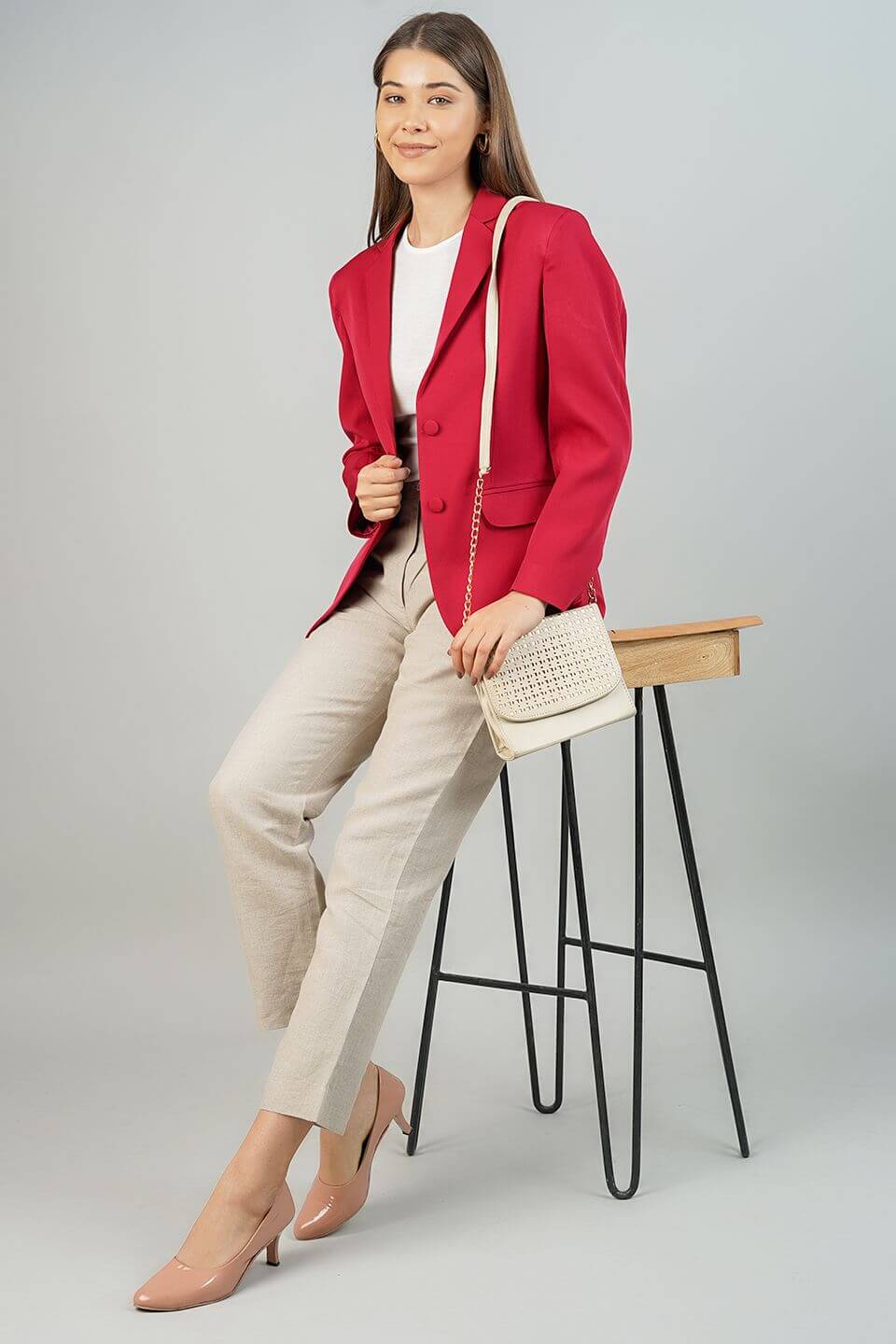 Polyester Cotton Red Blazer