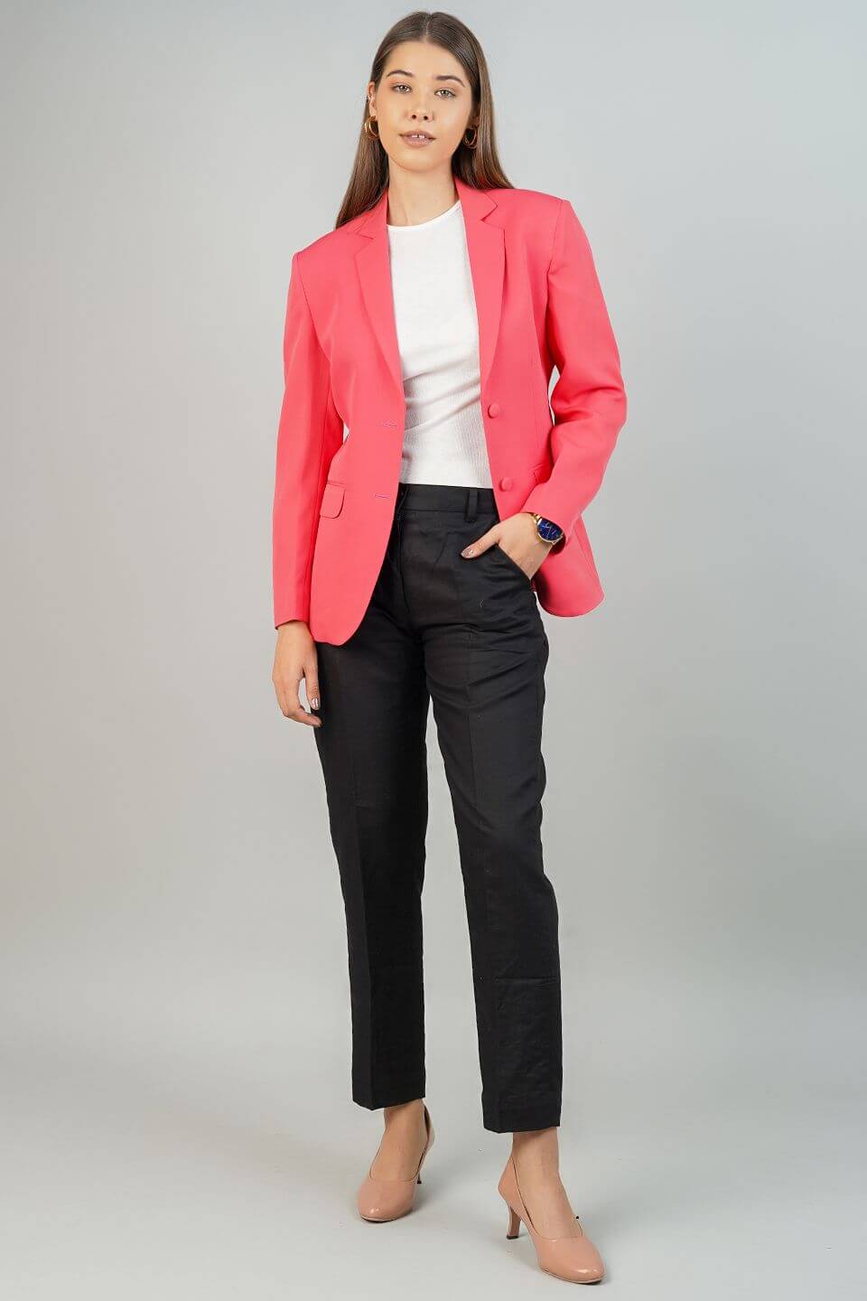 Polyester Cotton Pink Blazer