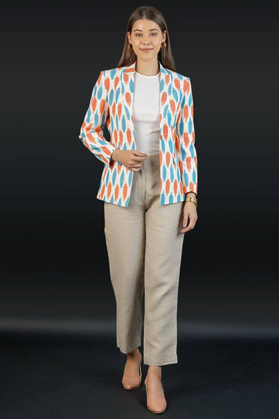 Ikat Cotton White Blazer