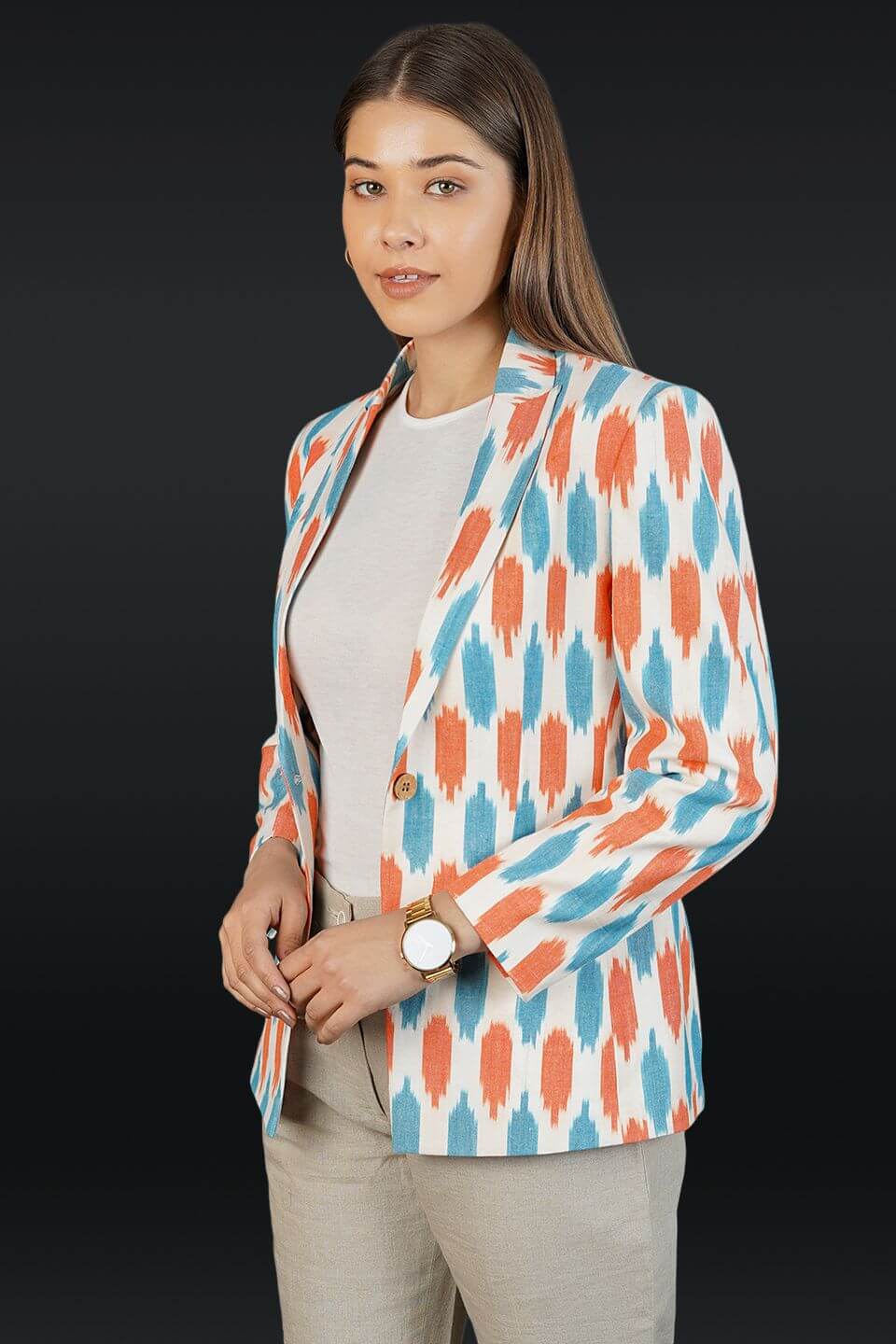 Ikat Cotton White Blazer