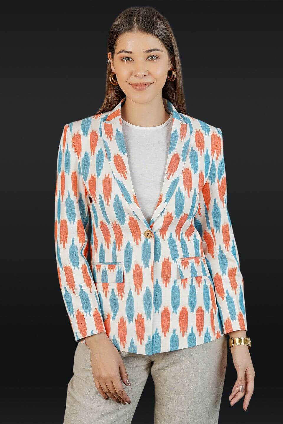 Ikat Cotton White Blazer