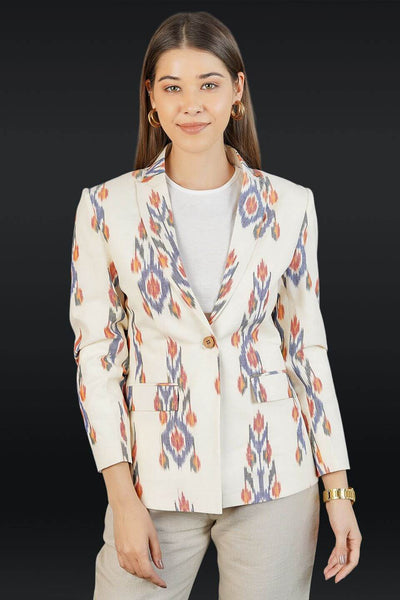 Ikat Cotton White Blazer