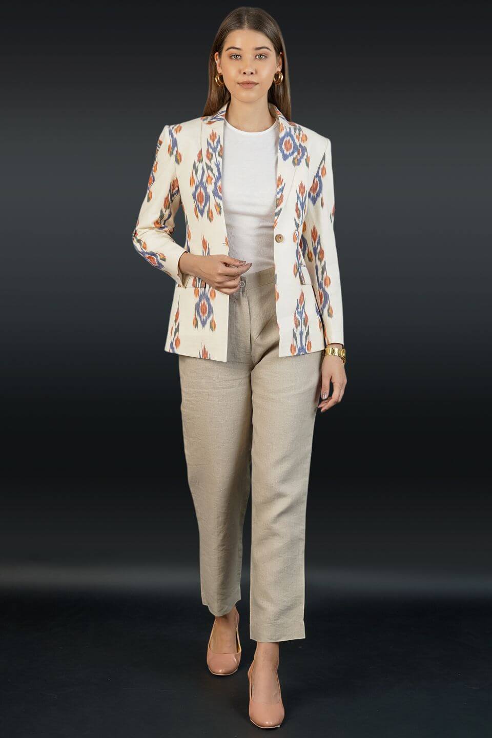 Ikat Cotton White Blazer