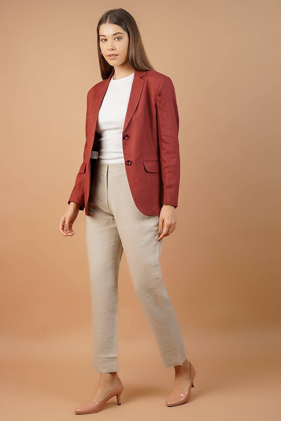 Linen Cotton Red Blazer