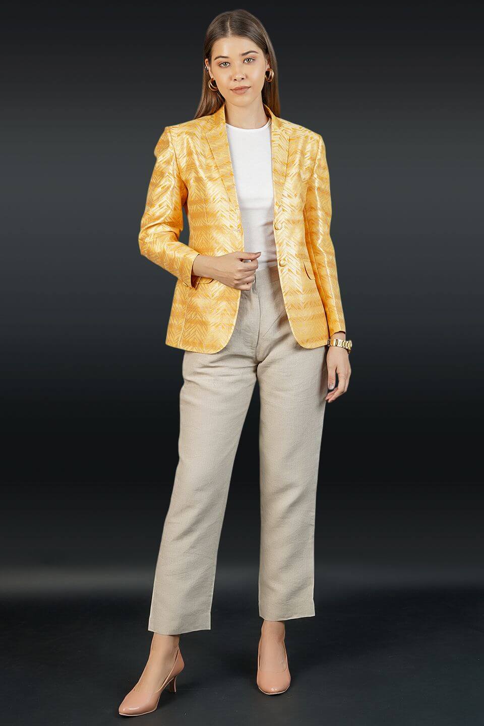 Banarasi Rayon Cotton Yellow Blazer