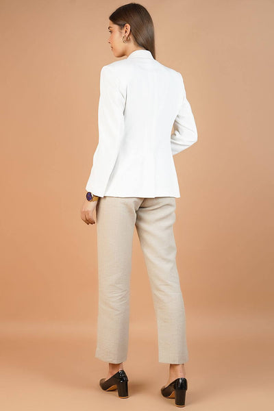 Polyester Cotton White Embroidery Blazer