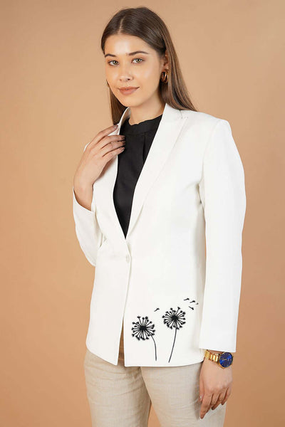 Polyester Cotton White Embroidery Blazer