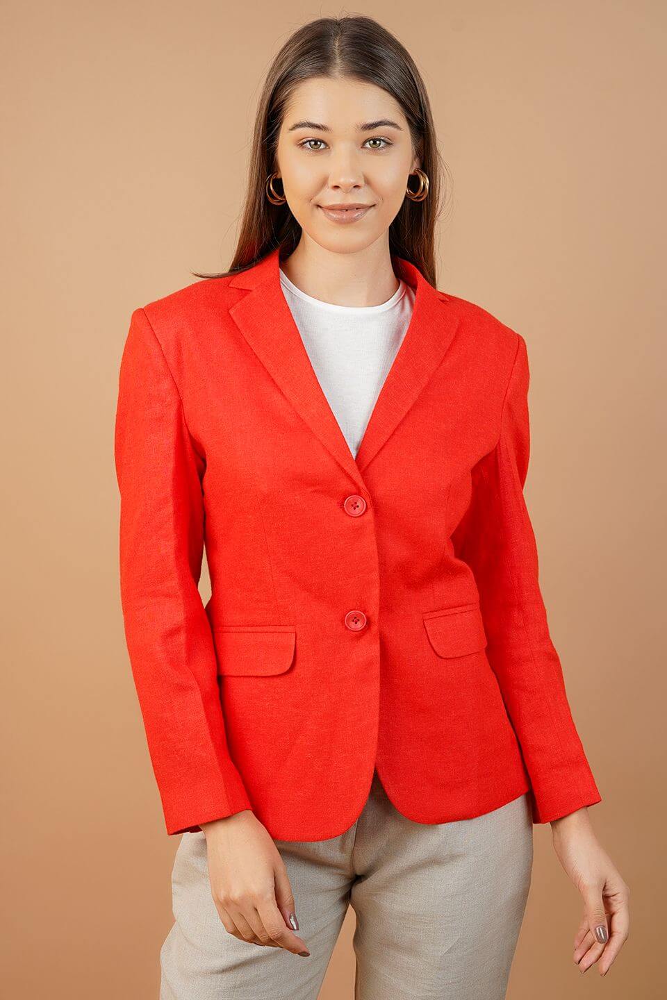 Linen Cotton Orange Blazer