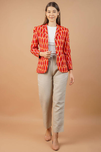 Ikat Cotton Red Blazer